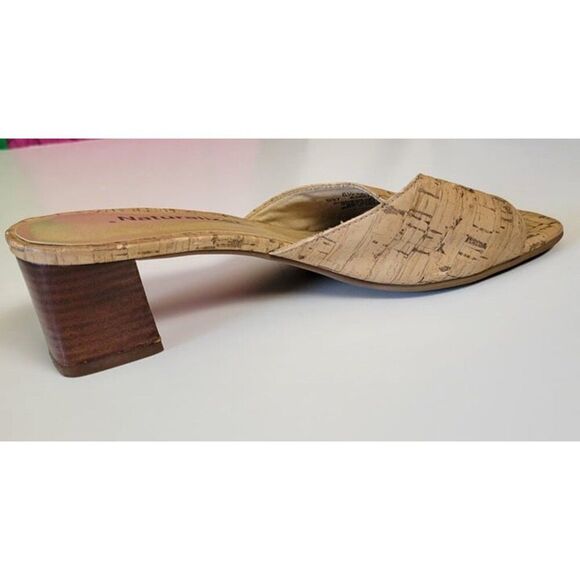Naturalizer sz 6 1/2 M Slip On Sandals cork chunky heel tan open toe beige S37 - Picture 7 of 11